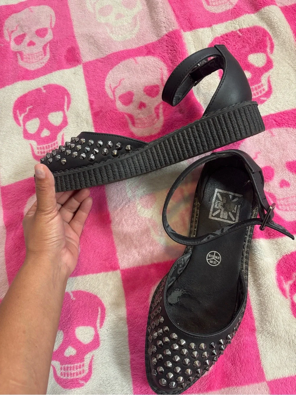 T.U.K. Studded Black Mary Janes Size 8